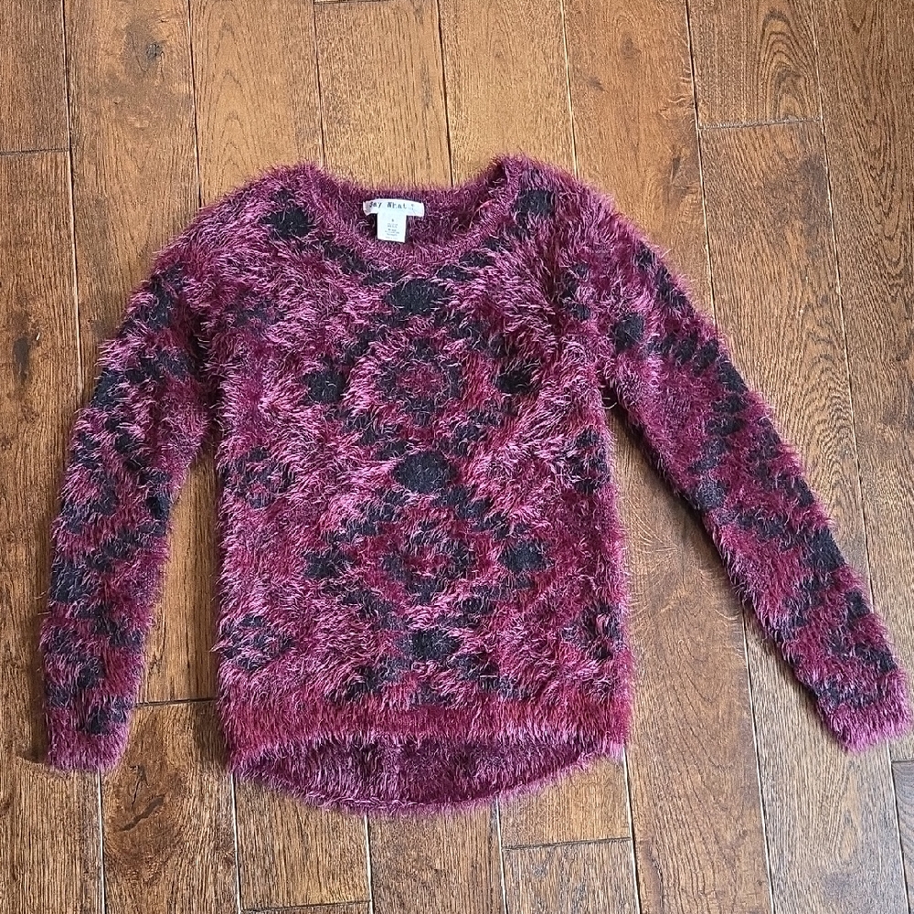 Say What? Fuzzy Faux Fur Sweater - Magenta and Black Womens Small EUC